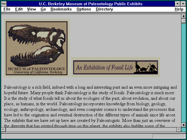 Screenshot of U.C. Berkeley Museum of Paleontology Public Exhibits
