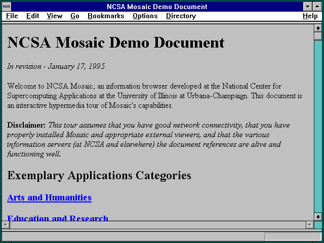 Screenshot of NCSA Mosaic Demo Document