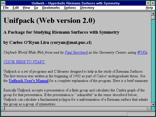 Screenshot of Unifweb -- Hyperbolic Riemann Surfaces with Symmetry