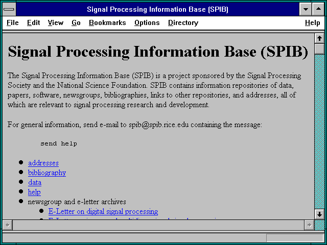 Screenshot of Signal Processing Information Base (SPIB)