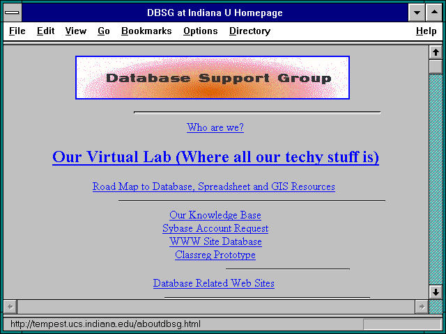 Screenshot of DBSG at Indiana U Homepage