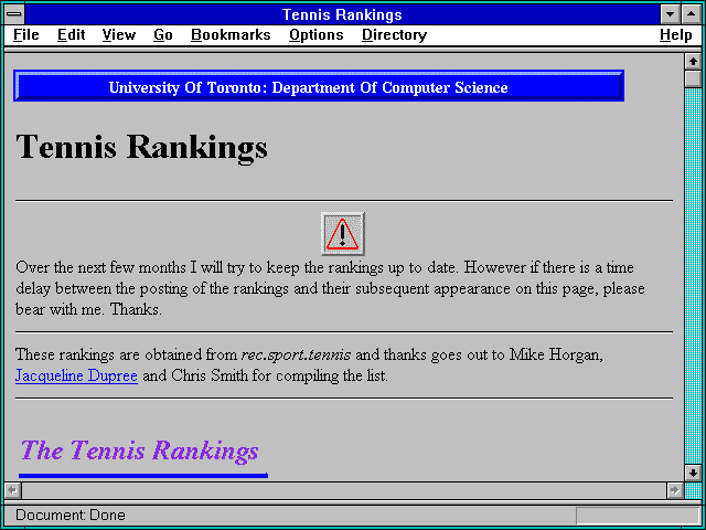 Screenshot of Tennis Rankings