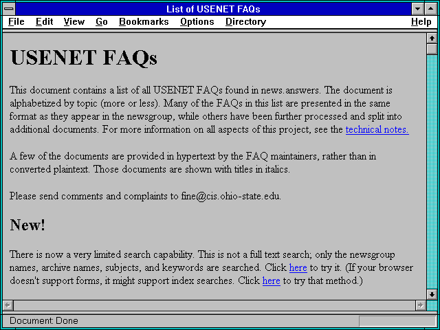 Screenshot of List of USENET FAQs