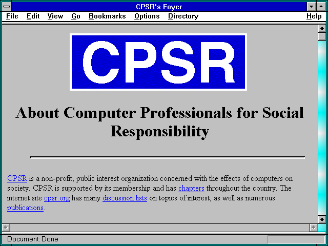 Screenshot of Computer Professionals for Social Responsibility