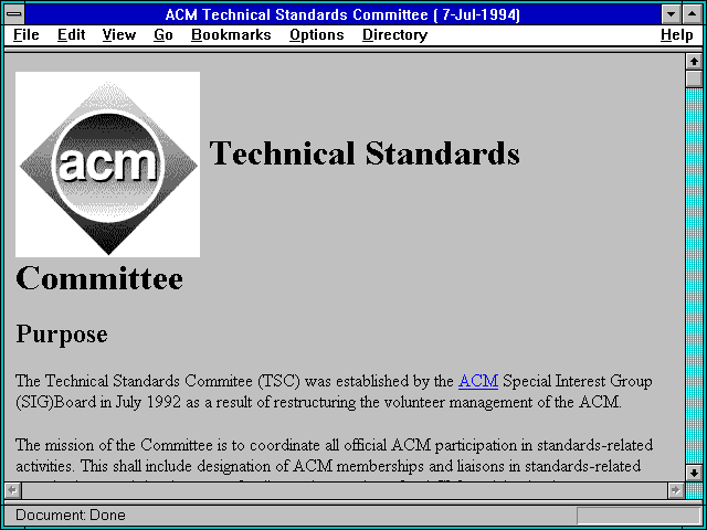 Screenshot of ACM Technical Standards Committee ( 7-Jul-1994)