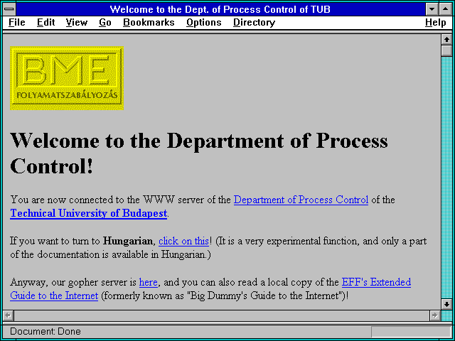 Screenshot of Welcome to the Dept. of Process Control of TUB