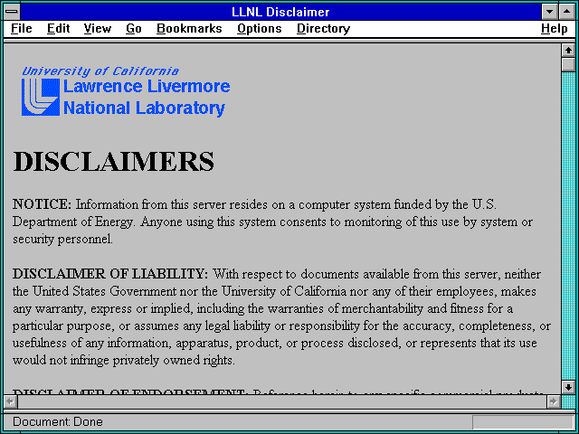 Screenshot of LLNL Disclaimer