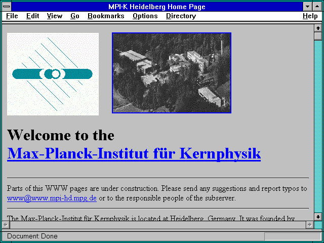 Screenshot of MPI-K Heidelberg Home Page