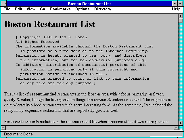 Screenshot of Boston Restaurant List