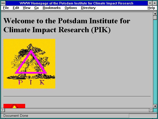 Screenshot of WWW Homepage of the Potsdam Institute for Climate Impact Research