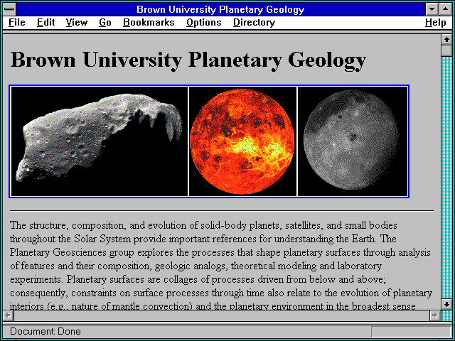 Screenshot of Brown University Planetary Geology