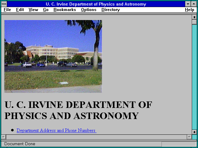 Screenshot of U. C. Irvine Department of Physics and Astronomy