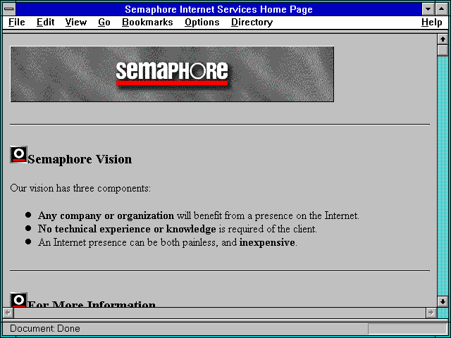 Screenshot of Semaphore Internet Services Home Page