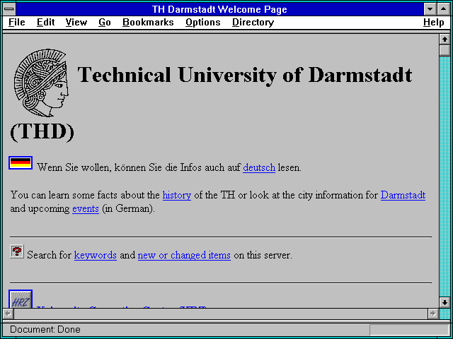 Screenshot of TH Darmstadt Welcome Page
