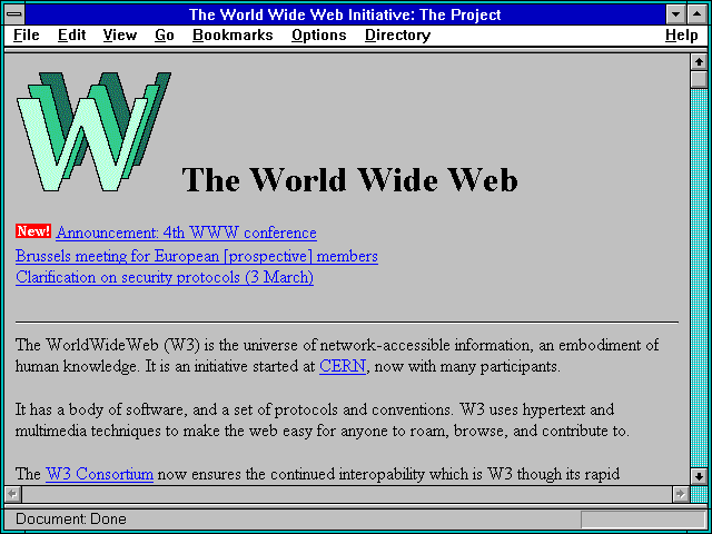 Screenshot of The World Wide Web Initiative: The Project