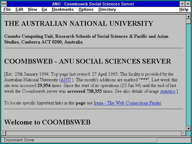 Screenshot of ANU Social Sciences WWW Server [Asia, Pacific, etc.]