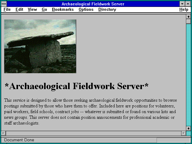 Screenshot of Archaeological Fieldwork Server
