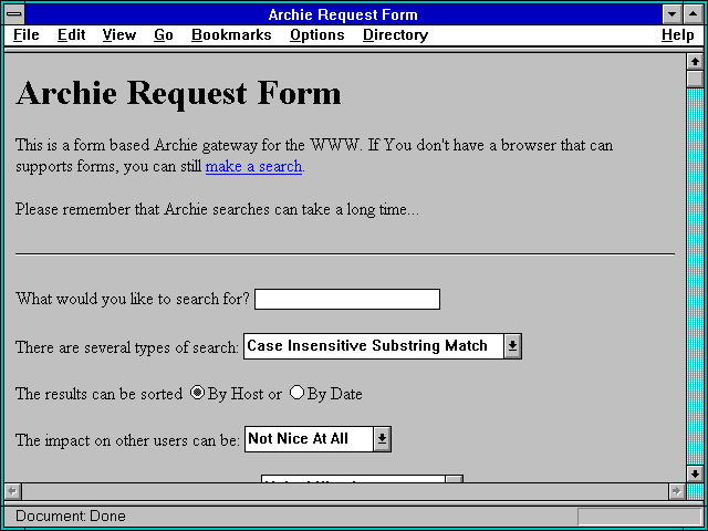 Screenshot of Archie Request Form
