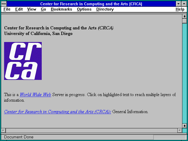Screenshot of Center for Research in Computing and the Arts (CRCA)