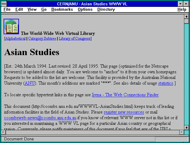 Screenshot of CERN/ANU - Asian Studies WWW VL