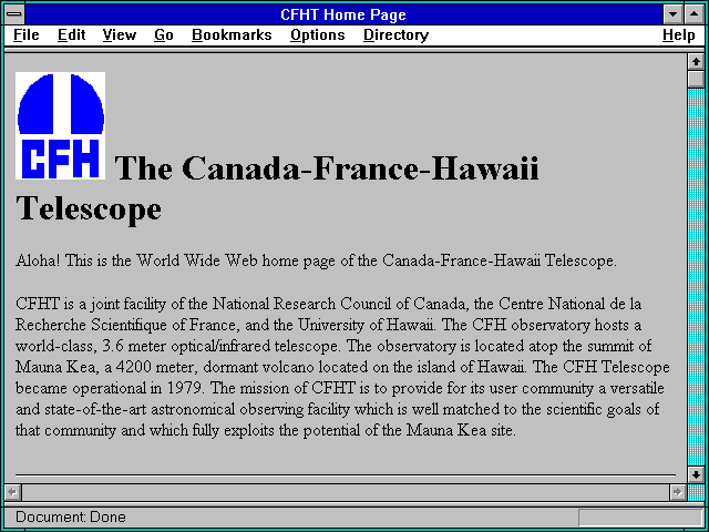 Screenshot of CFHT Home Page
