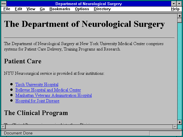 Screenshot of Department of Neurological Surgery