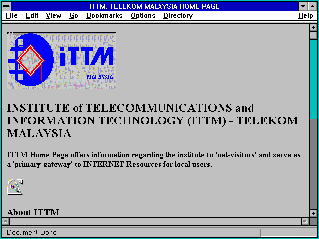 Screenshot of ITTM TELEKOM MALAYSIA HOME PAGE