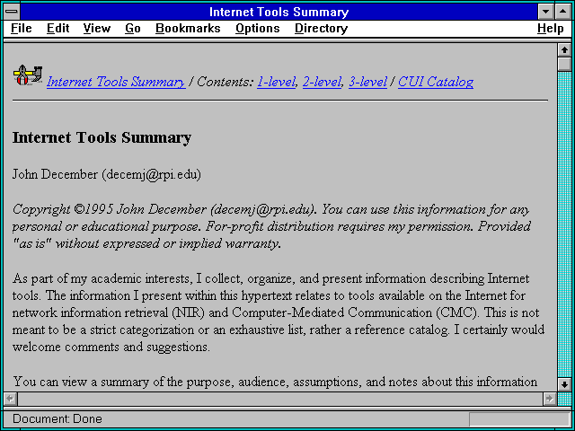 Screenshot of Internet Tools Summary