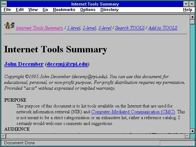 Screenshot of Internet Tools Summary