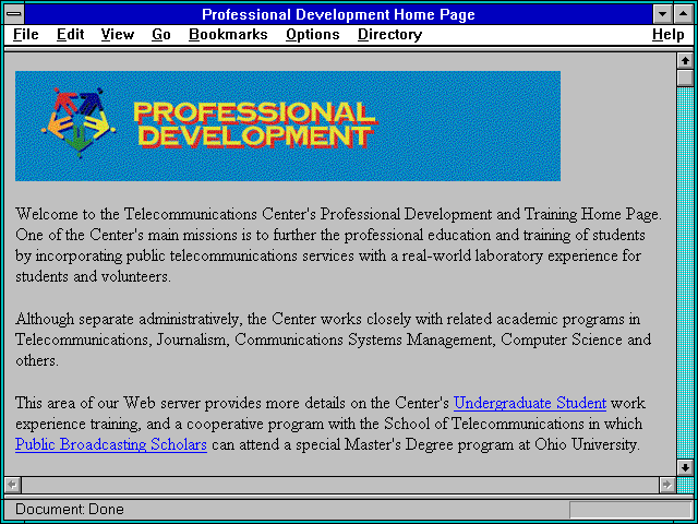 Screenshot of Professional Development Home Page