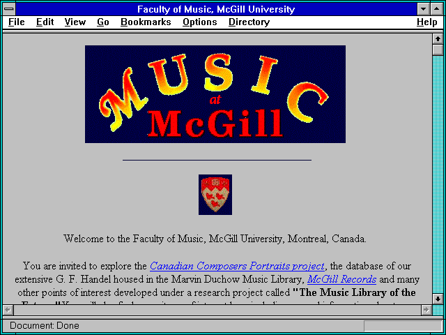 Screenshot of Faculty of Music McGill University