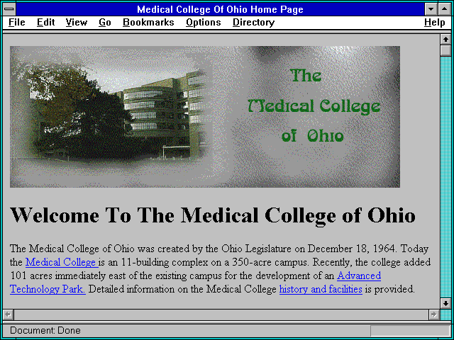 Screenshot of Medical College Of Ohio Home Page