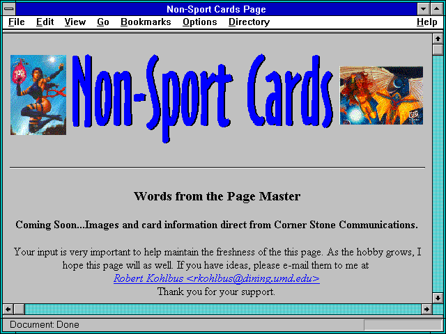 Screenshot of Non-Sport Cards Page