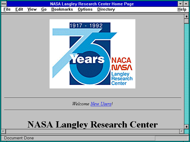 Screenshot of NASA Langley Research Center Home Page