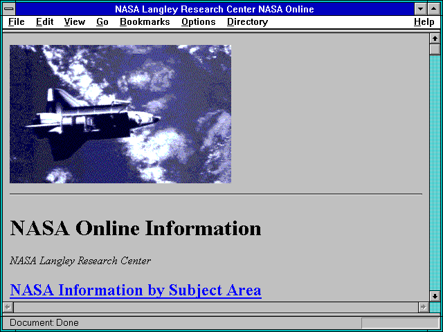 Screenshot of NASA Langley Research Center NASA Online