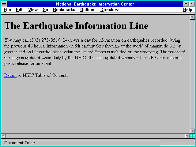 Screenshot of National Earthquake Information Center