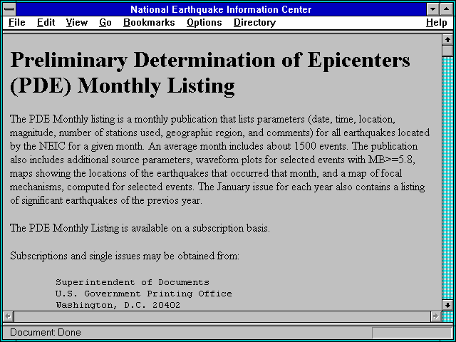 Screenshot of National Earthquake Information Center
