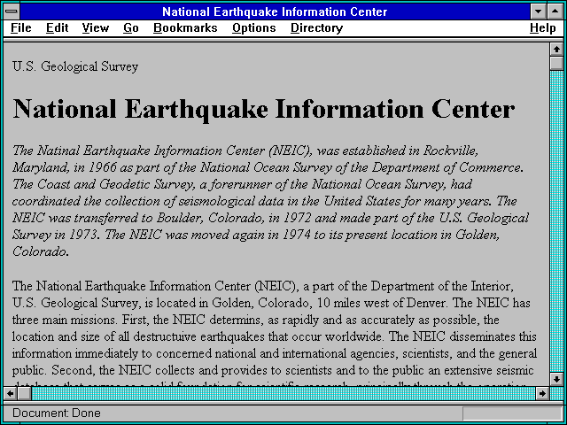 Screenshot of National Earthquake Information Center