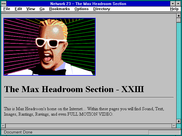 Screenshot of Network 23 -- The Max Headroom Section