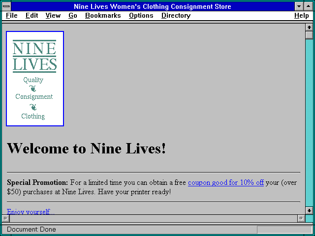 Screenshot of Nine Lives Women's Clothing Consignment Store