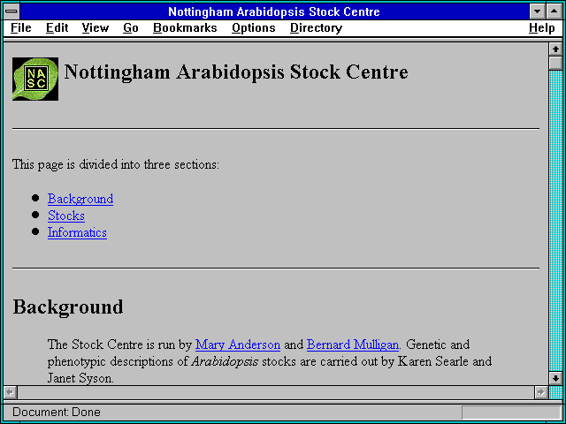 Screenshot of Nottingham Arabidopsis Stock Centre