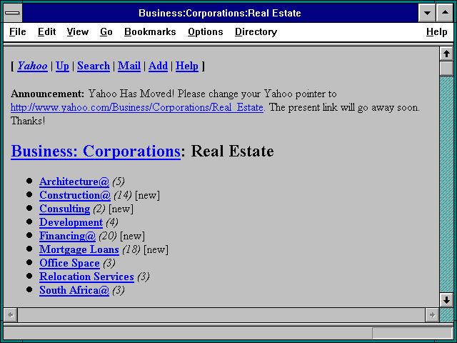 Screenshot of Business:Corporations:Real Estate
