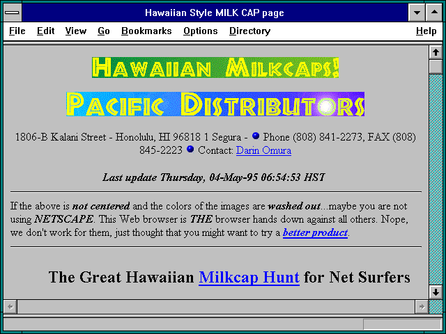 Screenshot of Hawaiian Style MILK CAP page