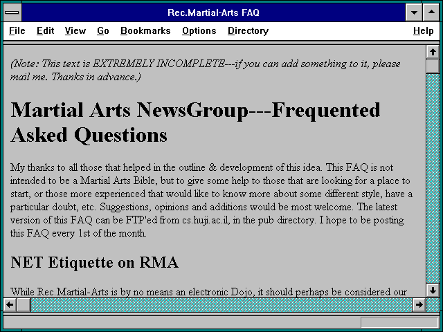 Screenshot of Rec.Martial-Arts FAQ