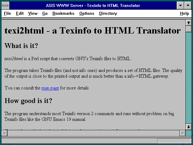 Screenshot of ASIS WWW Server - Texinfo to HTML Translator