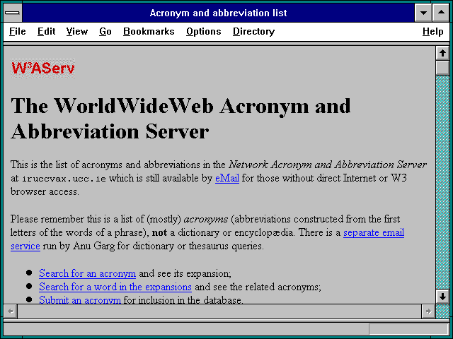Screenshot of Acronym and abbreviation list