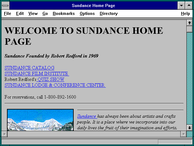 Screenshot of Sundance Home Page