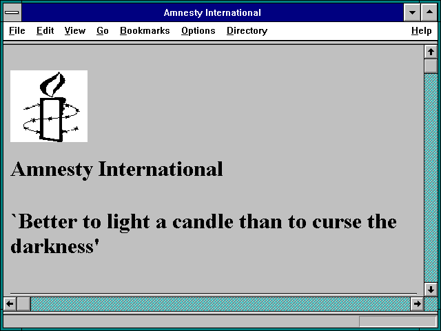 Screenshot of http://cyberzine.org/html/Amnesty/aihomepage.html