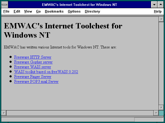 Screenshot of EMWAC's Internet Toolchest for Windows NT