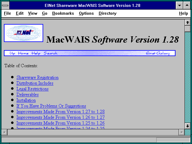Screenshot of EINet Shareware MacWAIS Software Version 1.28
